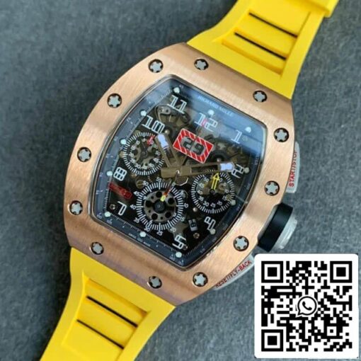 Richard Mille RM011 1:1 Best Edition KV Factory Rose Gold Rubber Strap - 이미지 3