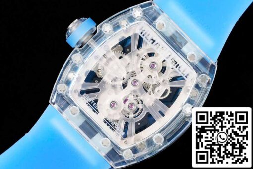 Richard Mille RM12-01 1:1 Best Edition RM Factory Tourbillon Transparent Version Blue Strap - Image 2