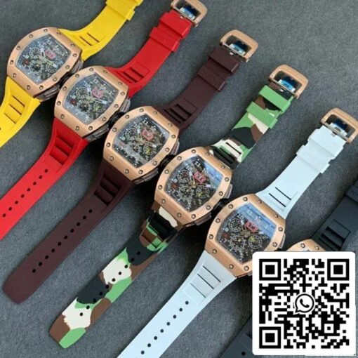 Richard Mille RM011 1:1 Best Edition KV Factory Rose Gold Rubber Strap - 이미지 2