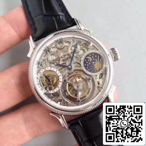 Patek Philippe Tourbillon Moonphase 1:1 Best Edition Swiss Tourbillon Skeleton and White Dial - Image 2