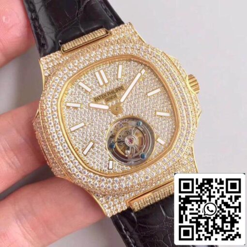 Patek Philippe Nautilus Jumbo Tourbillon 1:1 Best Edition Swiss Tourbillon 18K Yellow Gold Diamond Dial - Image 2