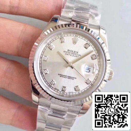 Rolex Datejust II 116334-0009 EW Factory 1:1 Best Edition Swiss ETA2836 Silver Dial Diamond Marker - Imagen 3