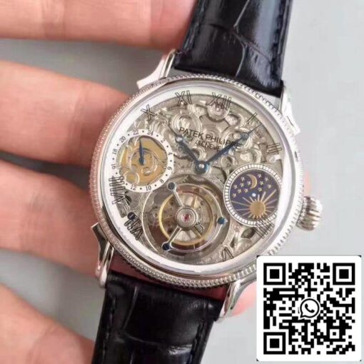 Patek Philippe Tourbillon Moonphase 1:1 Best Edition Swiss Tourbillon Skeleton and White Dial - Image 3