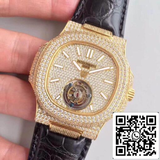 Patek Philippe Nautilus Jumbo Tourbillon 1:1 Best Edition Swiss Tourbillon 18K Yellow Gold Diamond Dial - Image 3