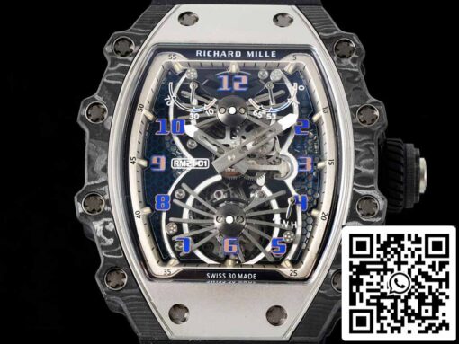 Richard Mille RM21-01 1:1 Best Edition RM Factory Tourbillon Skeleton Dial Black Strap - Image 9