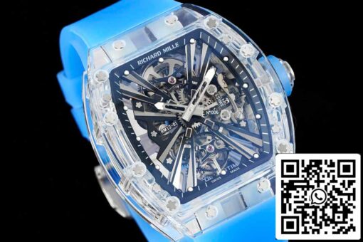 Richard Mille RM12-01 1:1 Best Edition RM Factory Tourbillon Transparent Version Blue Strap - Image 9