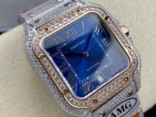 Santos De Cartier Diamond Watches Blue Dial 1:1 Best Edition AMG Factory Swarovski Stone - Image 9