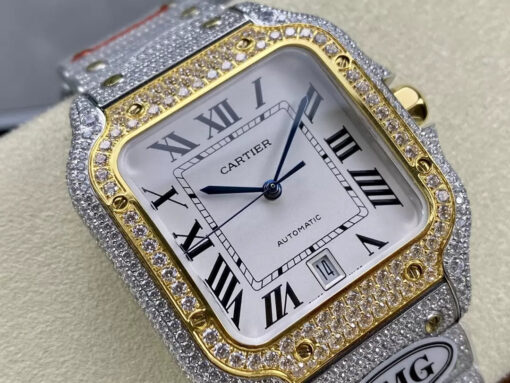 Santos De Cartier Diamond Watches White Dial and Gold 1:1 Best Edition AMG Factory Swarovski Stone - Image 9