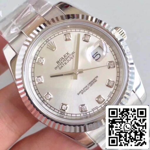 Rolex Datejust II 116334-0009 EW Factory 1:1 Best Edition Swiss ETA2836 Silver Dial Diamond Marker - Imagen 4