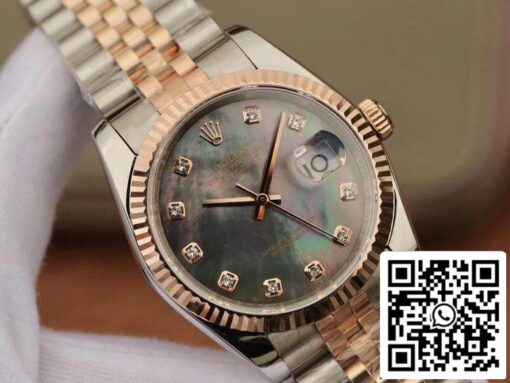 Rolex Datejust  36mm GM Factory 1:1 Best Edition Gray Dial Diamond Markers 18K Gold Wrapped Swiss ETA3135 - Image 4