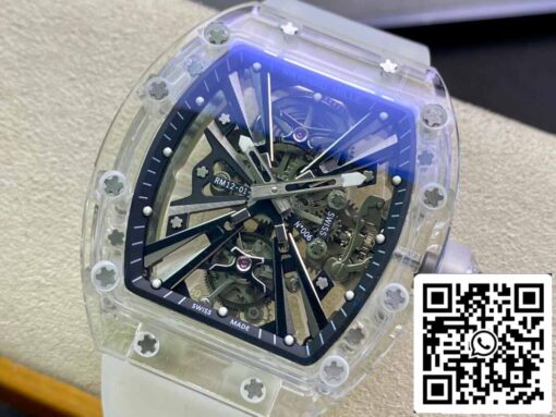 Richard Mille RM12-01 1:1 Best Edition RM Factory Tourbillon Transparent Version White Strap - Image 7