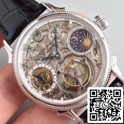 Patek Philippe Tourbillon Moonphase 1:1 Best Edition Swiss Tourbillon Skeleton and White Dial - Image 4