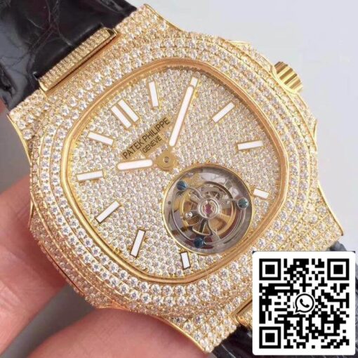 Patek Philippe Nautilus Jumbo Tourbillon 1:1 Best Edition Swiss Tourbillon 18K Yellow Gold Diamond Dial - Image 4