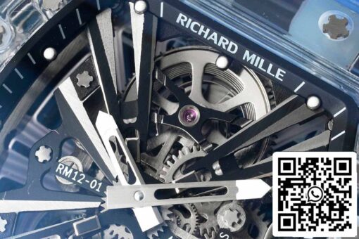 Richard Mille RM12-01 1:1 Best Edition RM Factory Tourbillon Transparent Version Blue Strap - Image 7