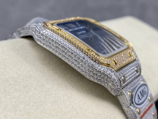 Santos De Cartier Diamond Watches Blue Dial and Gold 1:1 Best Edition AMG Factory Swarovski Stone - Image 6