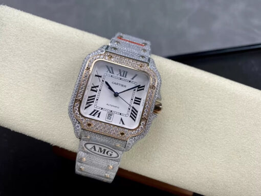 Santos De Cartier Diamond Watches White Dial 1:1 Best Edition AMG Factory Swarovski Stone - Image 7