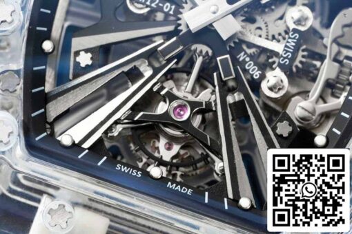 Richard Mille RM12-01 1:1 Best Edition RM Factory Tourbillon Transparent Version Blue Strap - Image 6