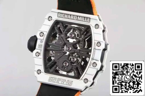 Richard Mille RM12-01 Tourbillon 1:1 Best Edition RM Factory Carbon Fiber Case Orange Strap - Image 4