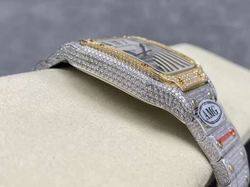 Santos De Cartier Diamond Watches White Dial and Gold 1:1 Best Edition AMG Factory Swarovski Stone - Image 6