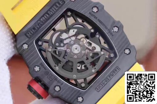 Richard Mille RM35-02 KV Factory 1:1 Best Edition Swiss ETA8215 Yellow Rubber Strap - Image 2