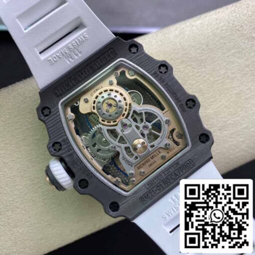 Richard Mille RM21-01 1:1 Best Edition RM Factory Tourbillon Skeleton Dial White Strap - Image 4