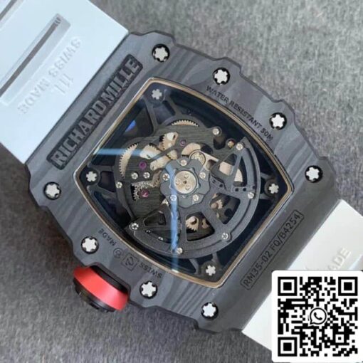 Richard Mille RM35-02 1:1 Best Edition KV Factory V3 Carbon Fiber White Strap - Image 3