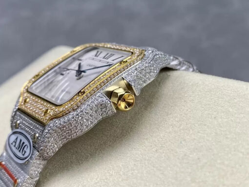 Santos De Cartier Diamond Watches White Dial and Gold 1:1 Best Edition AMG Factory Swarovski Stone - Image 5