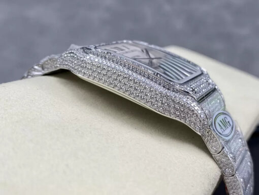 Santos De Cartier Diamond Watches White Dial and Silver 1:1 Best Edition AMG Factory Swarovski Stone - Image 5