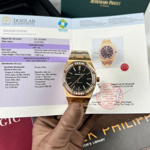 Audemars Piguet Royal Oak 15400OR custom Moissanite baguette and 18k rose gold EU Watch Store