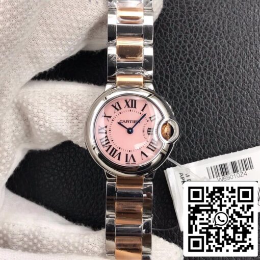 Ballon Bleu De Cartier 28MM 1:1 Best Edition V6 Factory V8 Pink Dial Gold Strap US Replica Watch