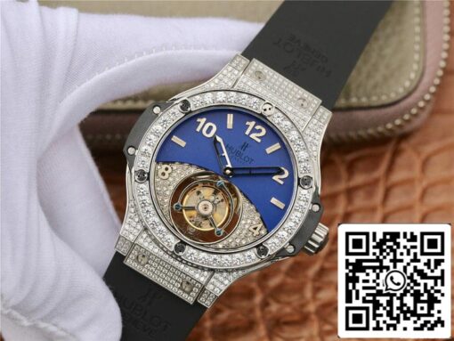 Hublot Big Bang Tourbillon 1:1 Best Edition Diamond Blue Dial US Replica Watch