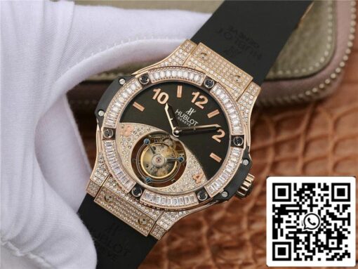 Hublot Big Bang Tourbillon 1:1 Best Edition Rose Gold Black Dial US Replica Watch