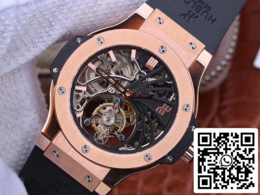 Hublot Big Bang hollow tourbillon 1:1 Best Edition Swiss Seagull hand-winding tourbillon movement 18K Rose Gold US Replica Watch