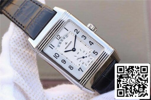 Jaeger-LeCoultre Grande Reverso Duo 3742421 Mechanical Watches 1:1 Best Edition Swiss ETA986 Silver Dial Black Leather Strap US Replica Watch