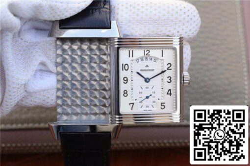 Jaeger-LeCoultre Grande Reverso Duo 3742421 Mechanical Watches 1:1 Best Edition Swiss ETA986 Silver Dial Black Leather Strap US Replica Watch