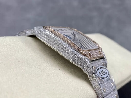 Santos De Cartier Diamond Watches White Dial 1:1 Best Edition AMG Factory Swarovski Stone - Image 6