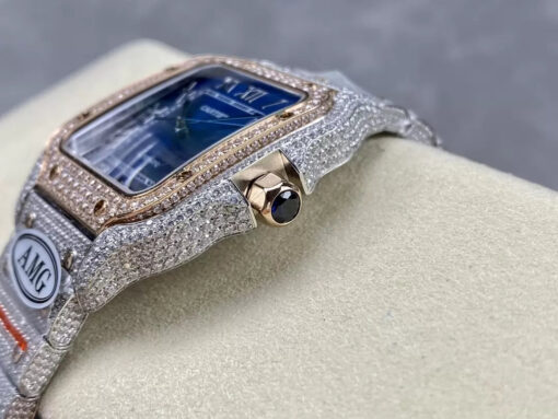 Santos De Cartier Diamond Watches Blue Dial 1:1 Best Edition AMG Factory Swarovski Stone - Image 5