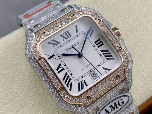 Santos De Cartier Diamond Watches White Dial 1:1 Best Edition AMG Factory Swarovski Stone - Image 9