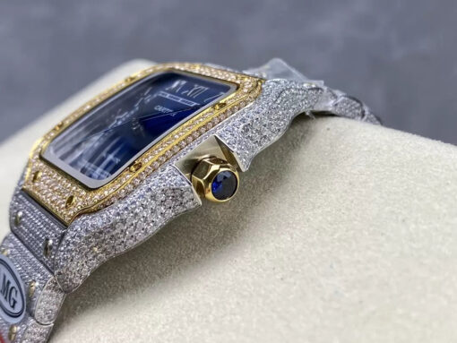 Santos De Cartier Diamond Watches Blue Dial and Gold 1:1 Best Edition AMG Factory Swarovski Stone - Image 5