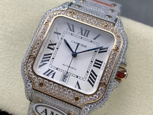 Santos De Cartier Diamond Watches White Dial 1:1 Best Edition AMG Factory Swarovski Stone - Image 8