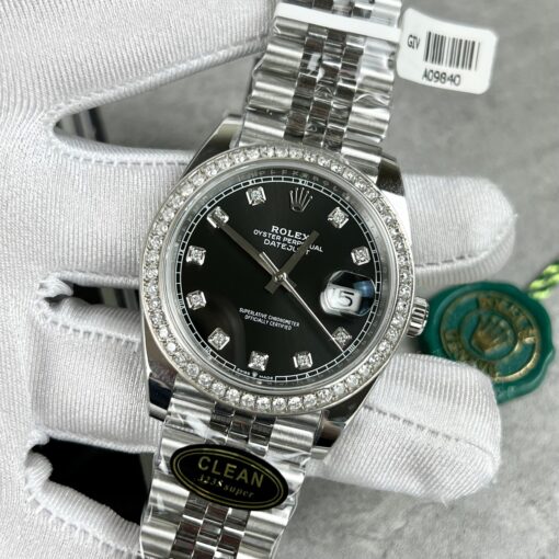 Rolex Datejust 41 Black Diamond Men's Watch 126334-0012 custom moissanite