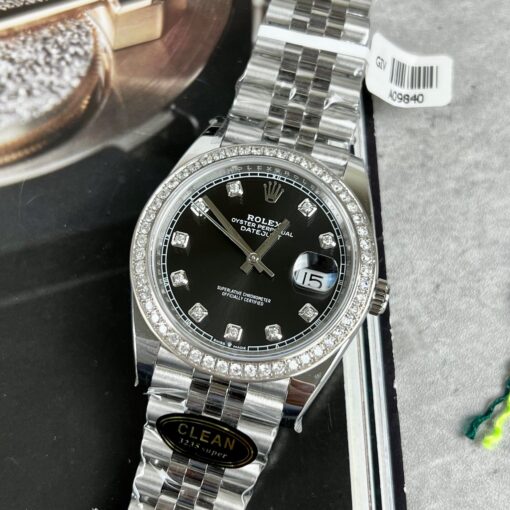 Rolex Datejust 41 Black Diamond Men's Watch 126334-0012 custom moissanite - Image 8