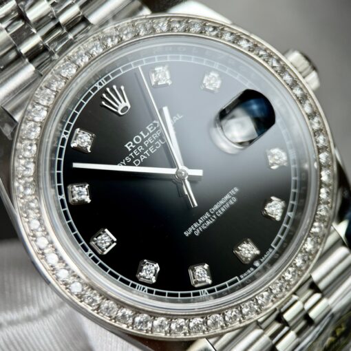 Rolex Datejust 41 Black Diamond Men's Watch 126334-0012 custom moissanite - Image 9