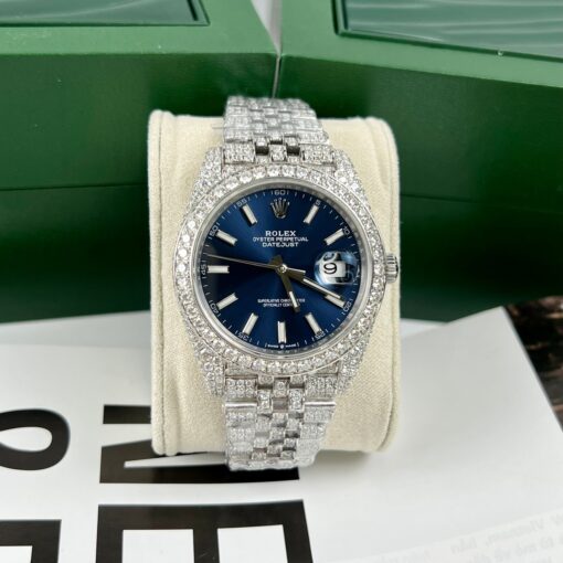 Rolex Datejust 41 Blue Dial Men's Watch 126334-0002 custom moissanite - Image 2