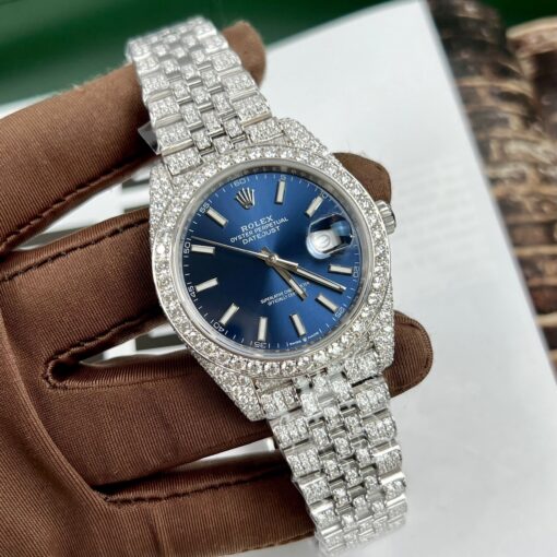 Rolex Datejust 41 Blue Dial Men's Watch 126334-0002 custom moissanite - Image 6