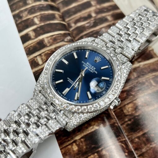 Rolex Datejust 41 Blue Dial Men's Watch 126334-0002 custom moissanite - Image 7