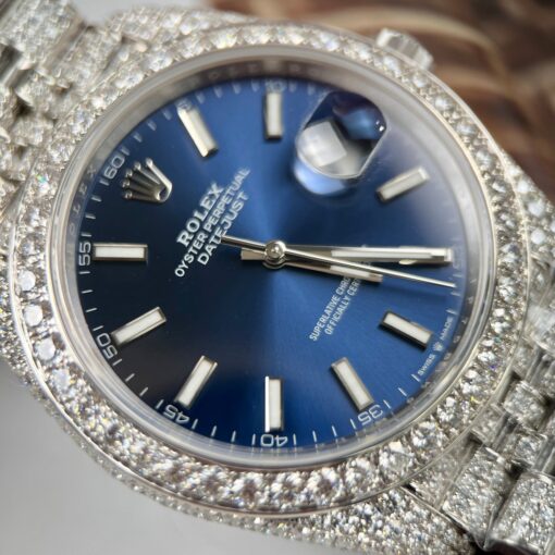 Rolex Datejust 41 Blue Dial Men's Watch 126334-0002 custom moissanite - Image 9