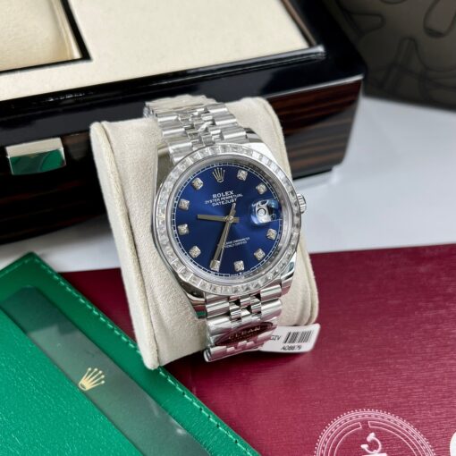 Rolex Datejust 41 Blue Moissanite Dial 126334-0016 and custom Moissanite baguette Bezel - Image 3