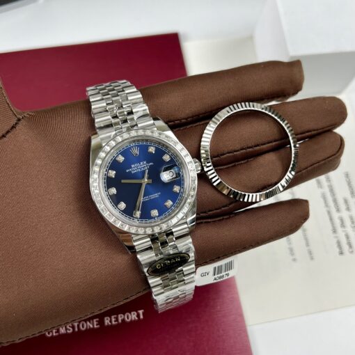 Rolex Datejust 41 Blue Moissanite Dial 126334-0016 and custom Moissanite baguette Bezel - Image 5