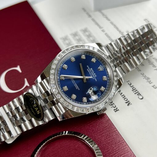 Rolex Datejust 41 Blue Moissanite Dial 126334-0016 and custom Moissanite baguette Bezel - Image 6